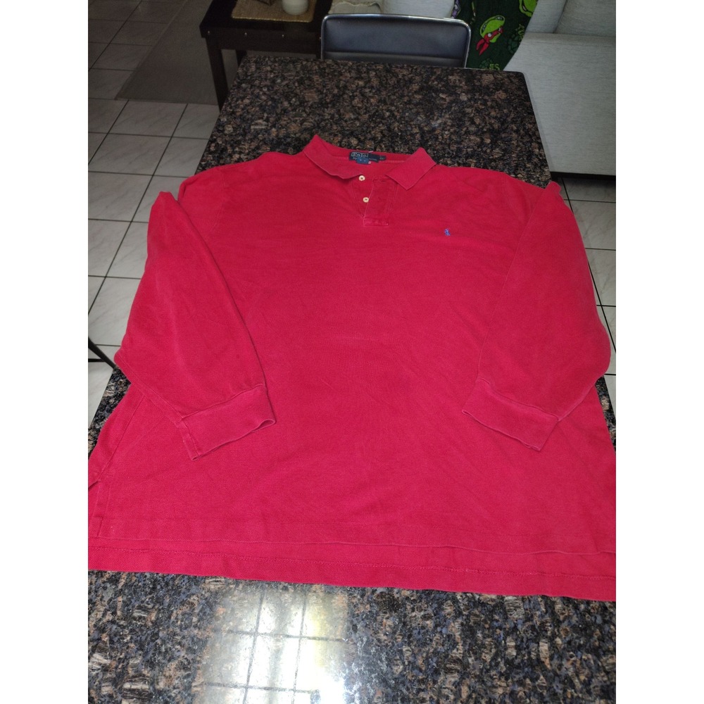 Polo Ralph Lauren Mens XXL Red Long Sleeve Pique Polo Shirt Blue Pony Logo